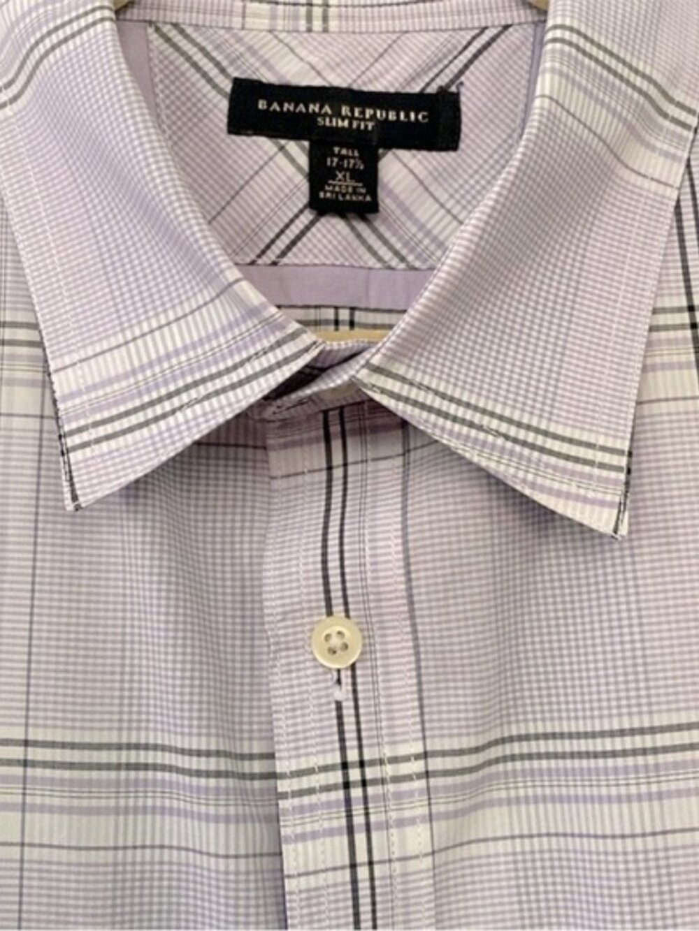 Banana Republic Dress Plaid Purple Shirt size Neck17.5 - Picture 8 of 11